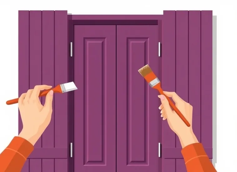Mise en peinture au pinceau de volets et d'encadrements en bois