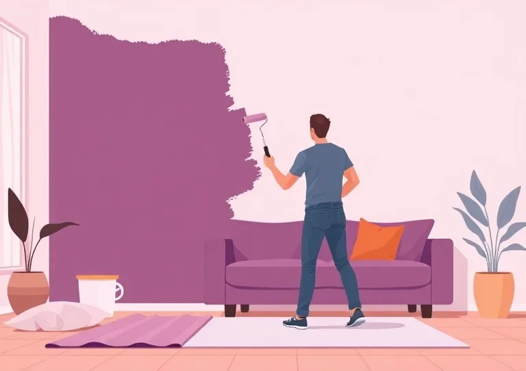 Peintre appliquant la peinture au rouleau sur un mur de salon
